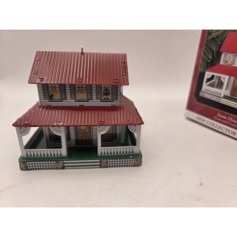 1999 Hallmark Keepsake Ornament Farm House Pressed Tin Ornament with Box